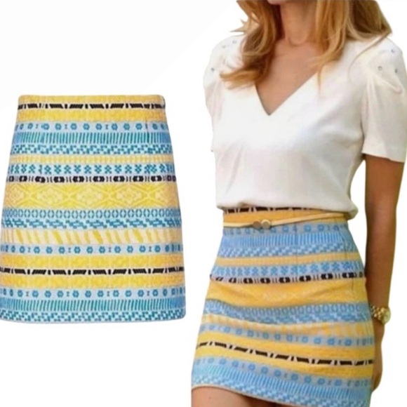 Zara Dresses & Skirts - Zara Yellow Blue Gray Black Aztec Boho Patterned Mini Skirt - Size S